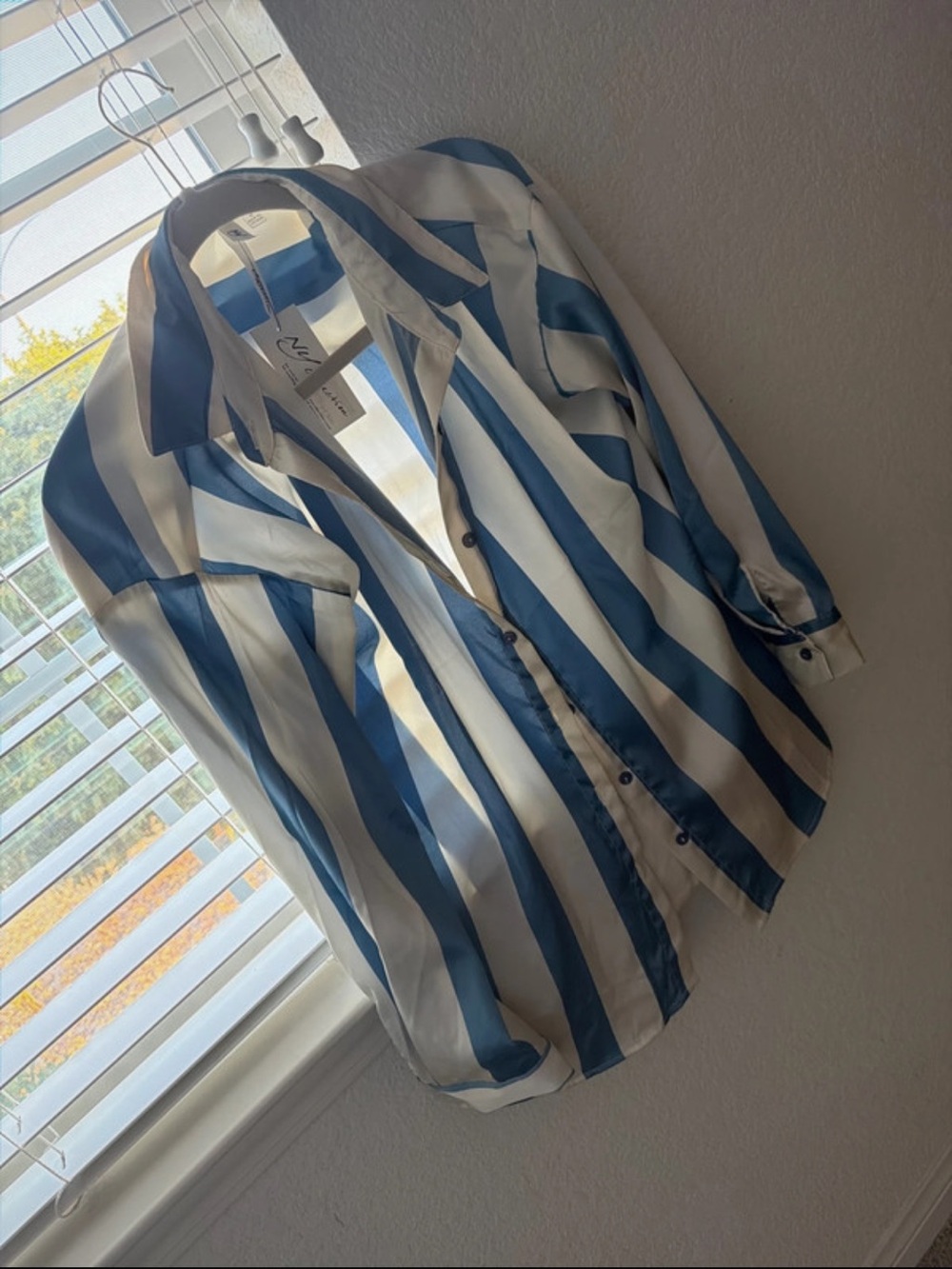 NY Collection Blue & White Vertical Stripe Lightweight Shirt Jacket